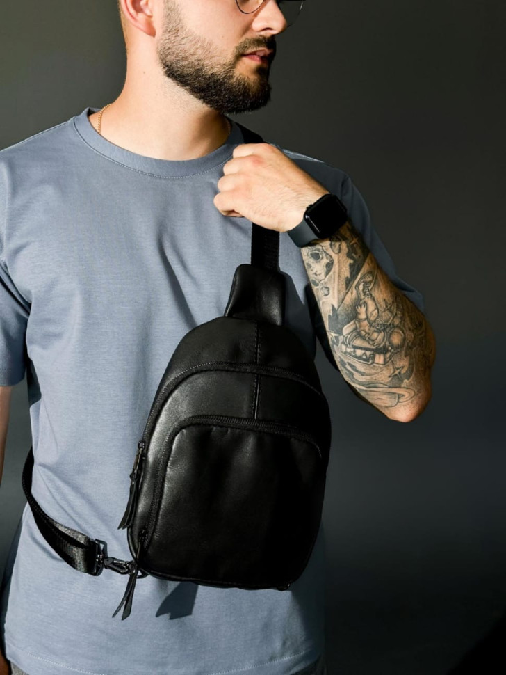 Genuine Leather Sling, Leather Shoulder Bag SKILL (Black)