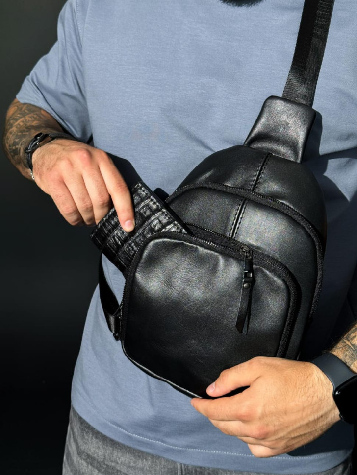 Genuine Leather Sling, Leather Shoulder Bag SKILL (Black)