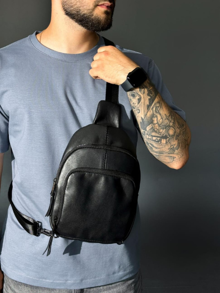 Genuine Leather Sling, Leather Shoulder Bag SKILL (Black)