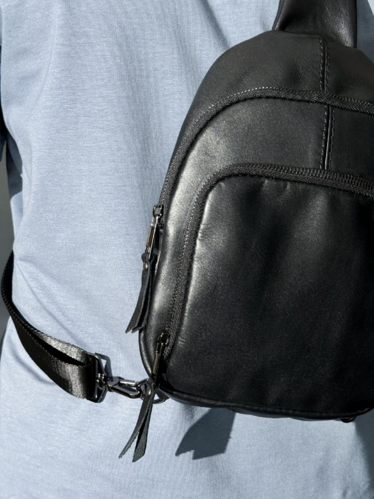 Genuine Leather Sling, Leather Shoulder Bag SKILL (Black)