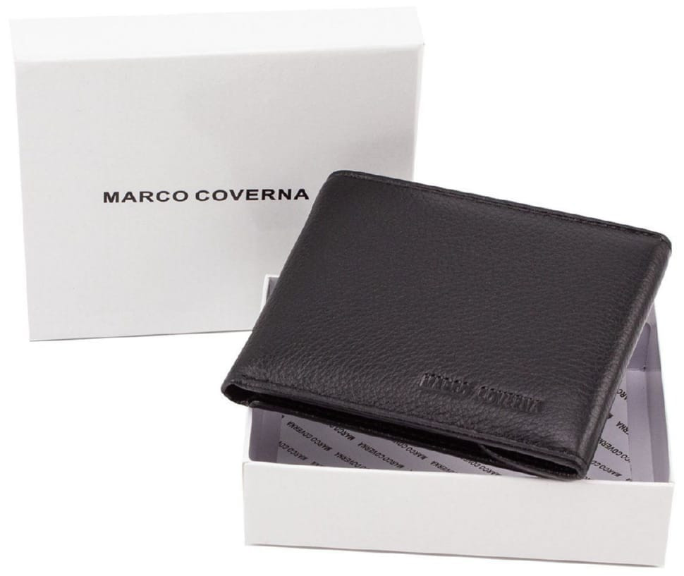 Чёрный кожаный мужской портмоне маленького размера Marco Coverna MC-1287 black