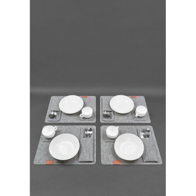 Felt table setting set for 4 persons light brown