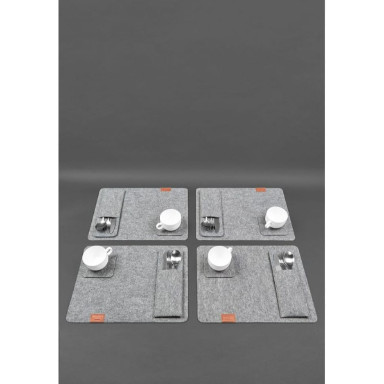 Felt table setting set for 4 persons light brown