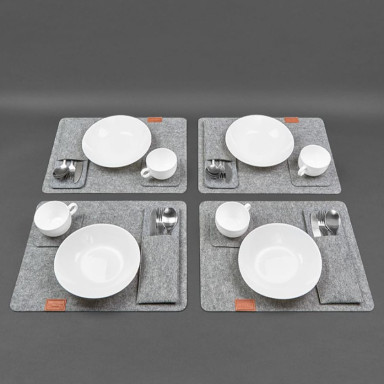 Felt table setting set for 4 persons light brown