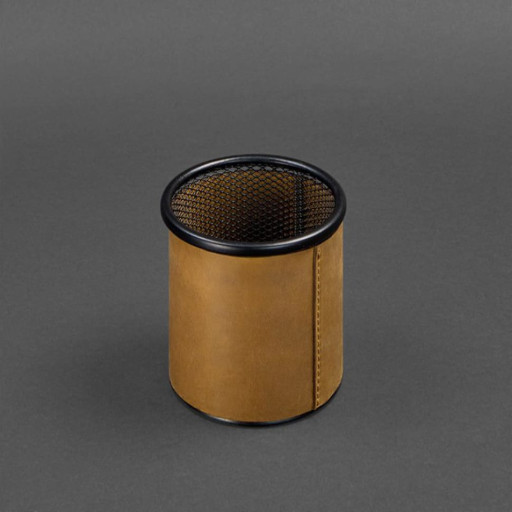 Склянка для ручок у шкіряному чохлі жовтий Crazy Horse