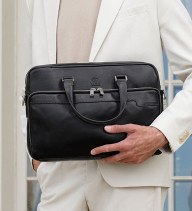 Leather Briefcase Laptop Bag - Orlando - Black color - Time Resistance 5216001