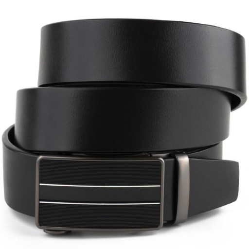Ремінь чоловічий з автоматичною пряжкою та смужками Vintage 20330 Чорний