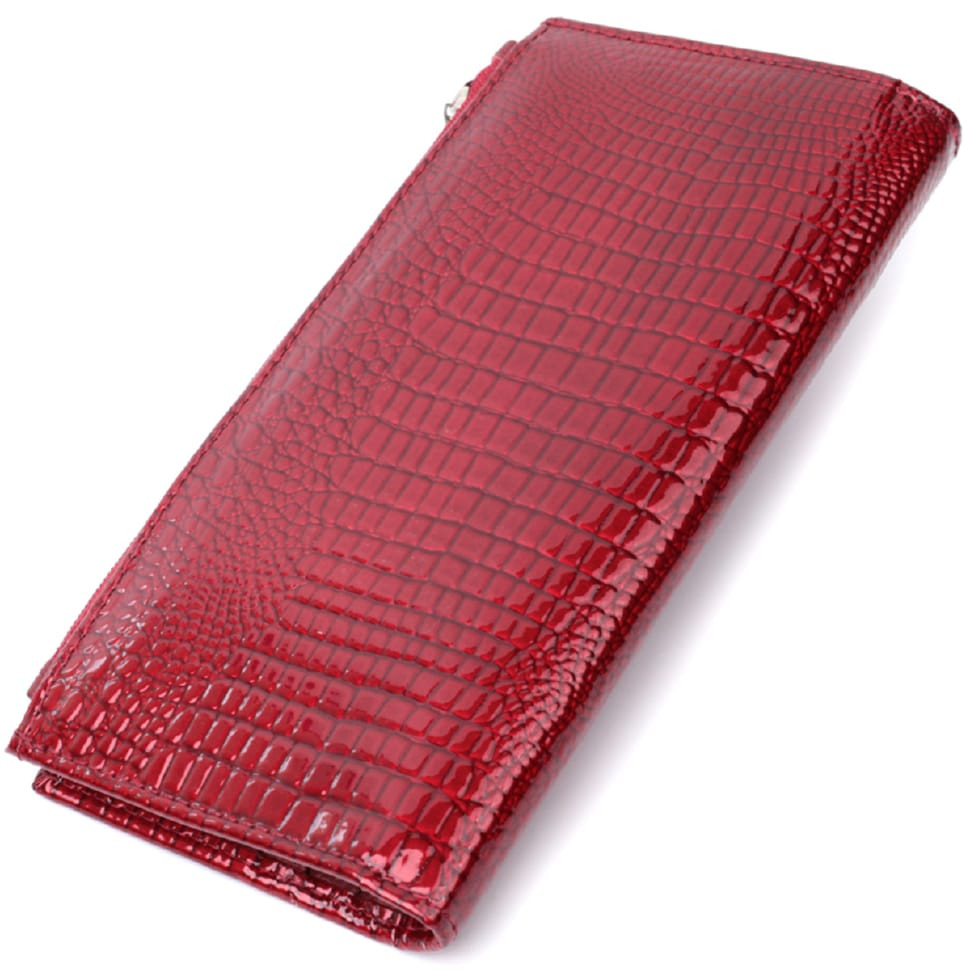 Лакированный яркий кошелек с фактурой под рептилию из натуральной кожи ST Leather 22715 Красный