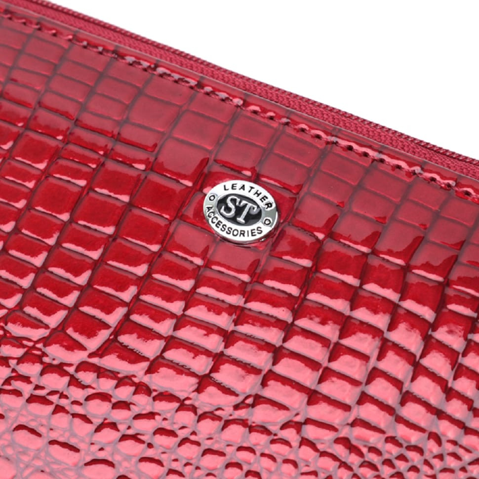 Лакированный яркий кошелек с фактурой под рептилию из натуральной кожи ST Leather 22715 Красный
