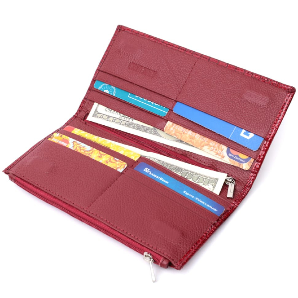 Лакированный яркий кошелек с фактурой под рептилию из натуральной кожи ST Leather 22715 Красный