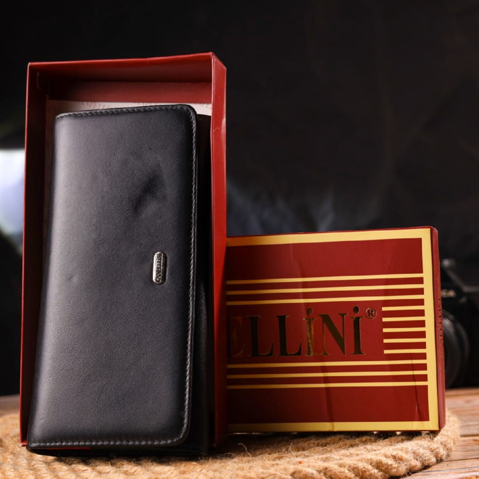 Місткий гаманець для жінок з натуральної гладкої шкіри CANPELLINI 21611 Чорний