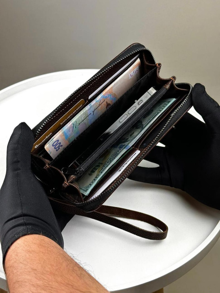 Genuine grain leather clutch wallet SV003 (brown)