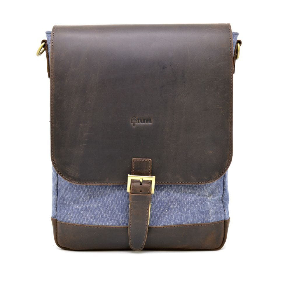 Вертикальна чоловіча сумка парусина і шкіра RK-1808-4lx TARWA