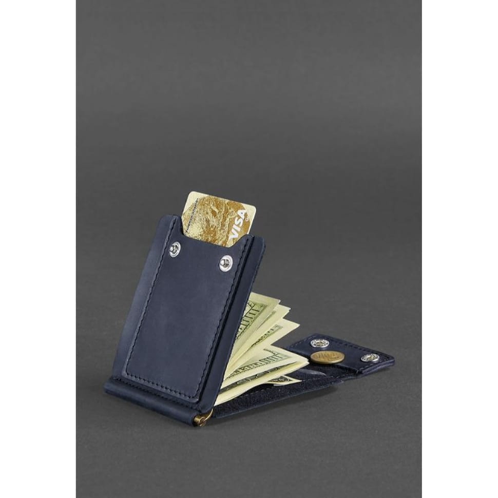 Чоловічий шкіряний портмоне синій 10.0 затискач для грошей Crazy Horse