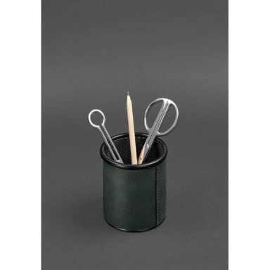 Glass for pens in a leather case green Crazy Horse