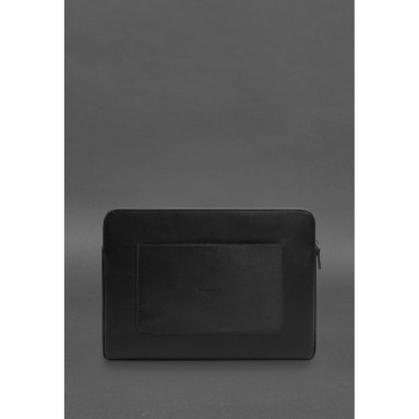 Leather Laptop Case with Zipper and Strap and Pocket Black