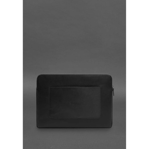 Шкіряний чохол для ноутбука на блискавці з хлястиком та кишенею Чорний