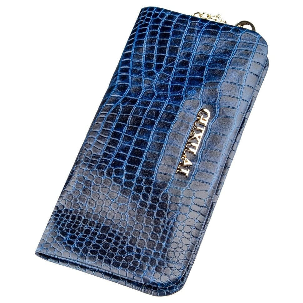 Гаманець жіночий шкіряний з тисненням під екзотику Guxilai 18963 Синій