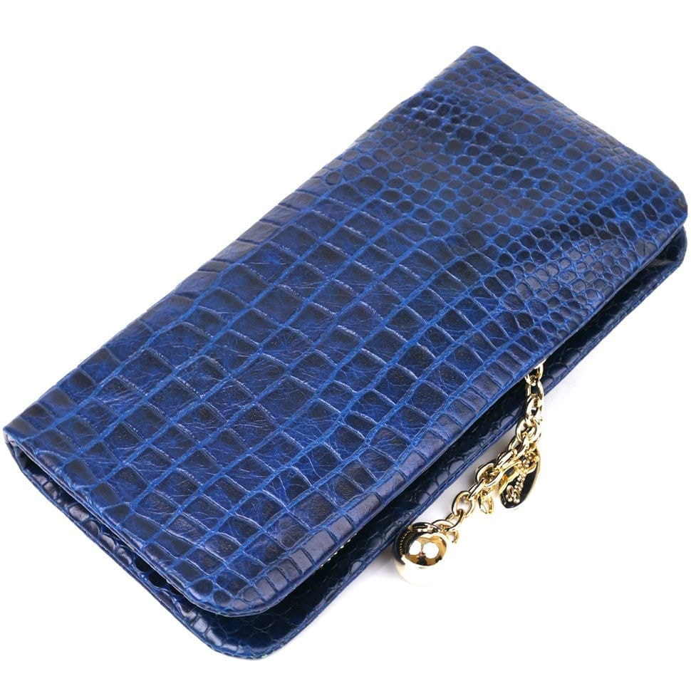 Гаманець жіночий шкіряний з тисненням під екзотику Guxilai 18963 Синій