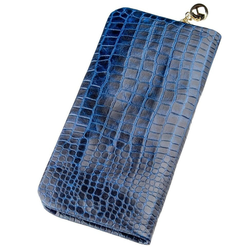 Гаманець жіночий шкіряний з тисненням під екзотику Guxilai 18963 Синій