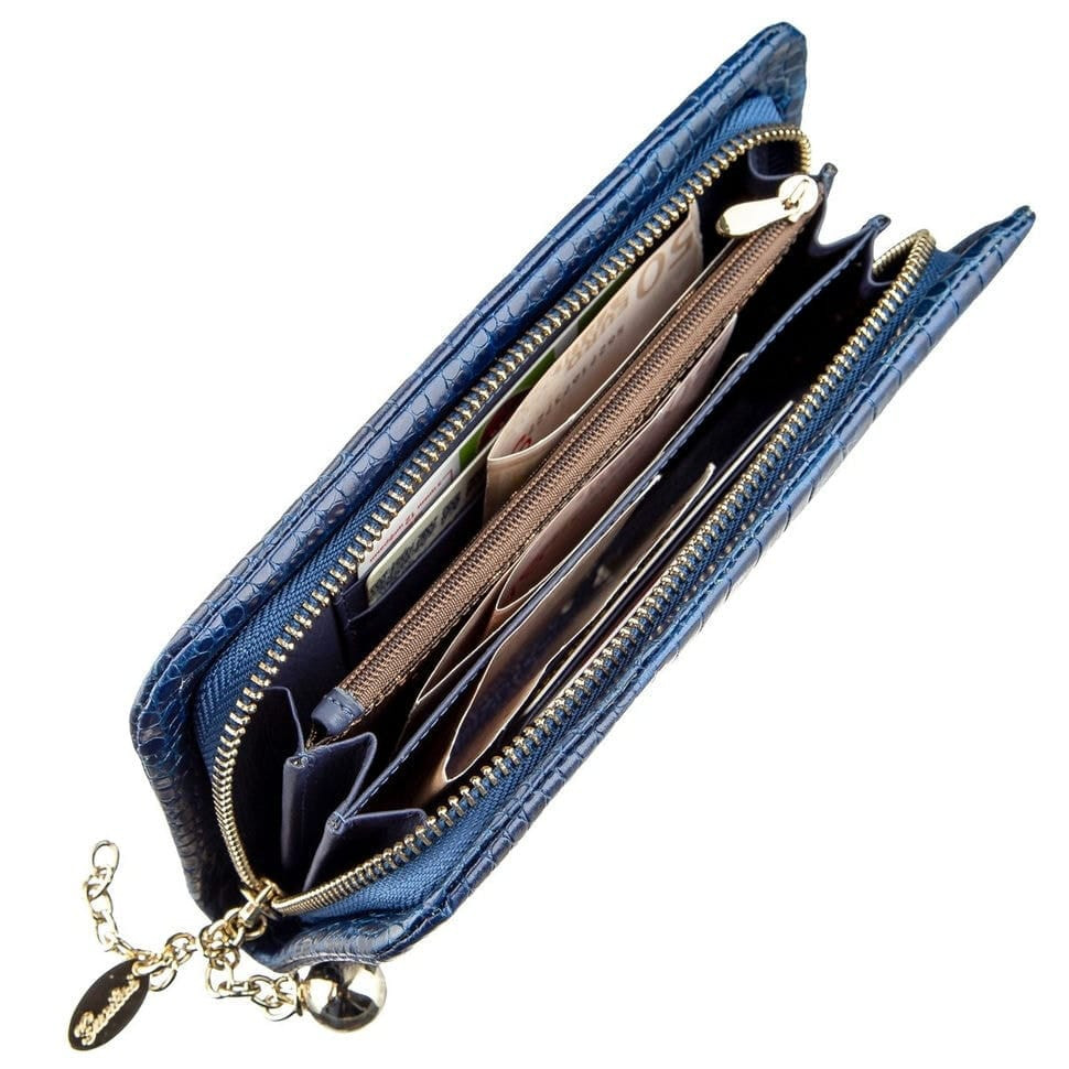 Гаманець жіночий шкіряний з тисненням під екзотику Guxilai 18963 Синій