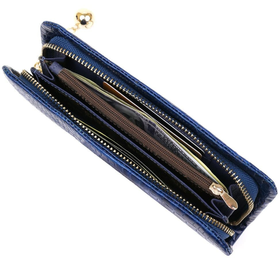 Гаманець жіночий шкіряний з тисненням під екзотику Guxilai 18963 Синій