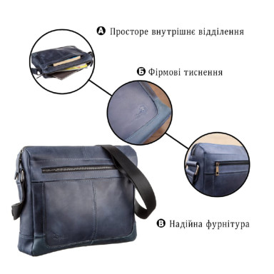 Ділова чоловіча шкіряна сумка на плече SHVIGEL 11249 Синя