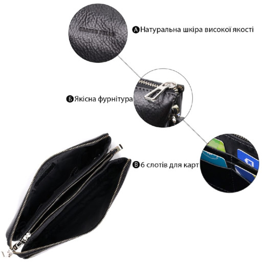 Якісний жіночий клатч із натуральної шкіри GRANDE PELLE 11658 Чорний