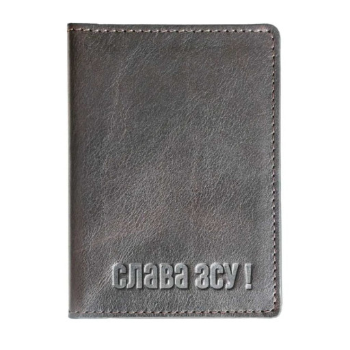 Шкіряна обкладинка для військового квитка Слава ЗСУ шоколад Grande Pelle 257620