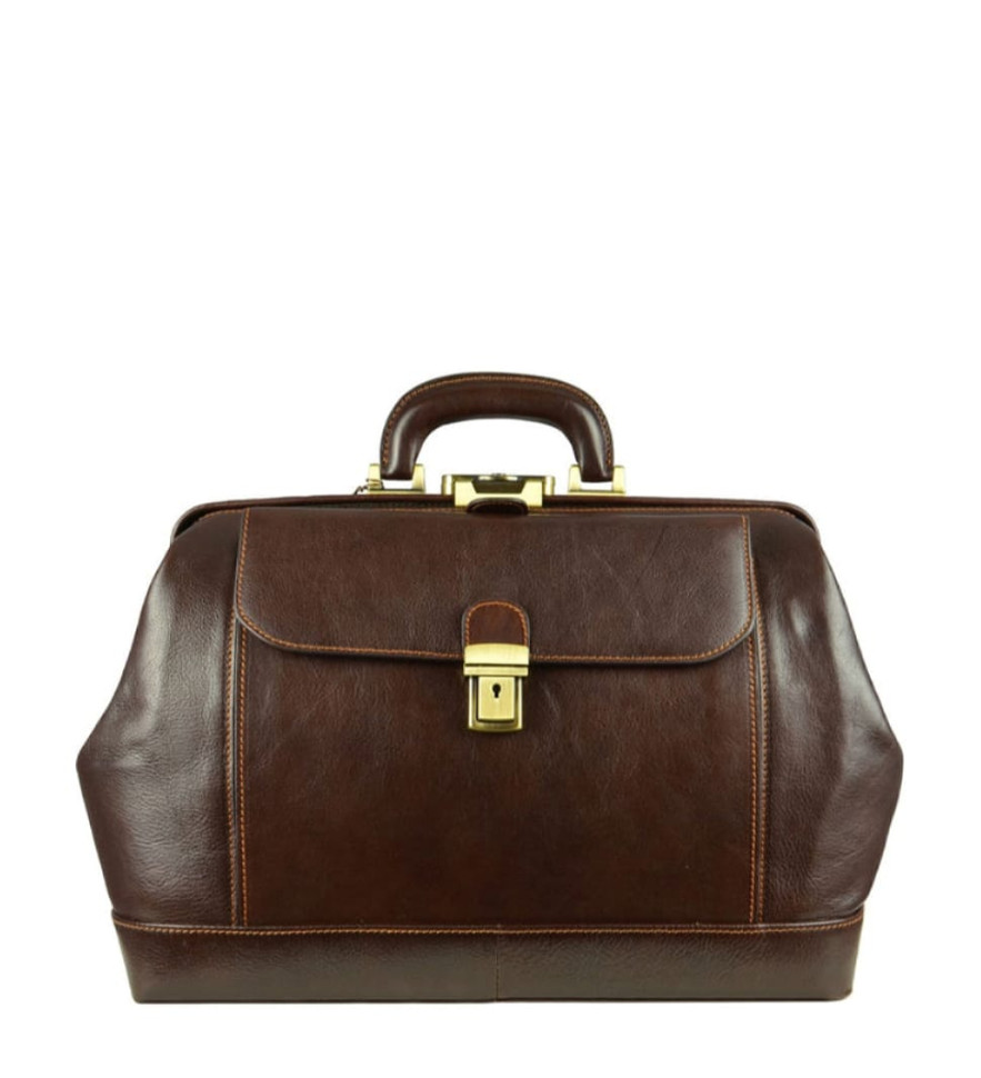 Large Italian Leather Doctor Bag for Women - Hamlet -  Chocolate Brown color -  Time Resistance 1172201W