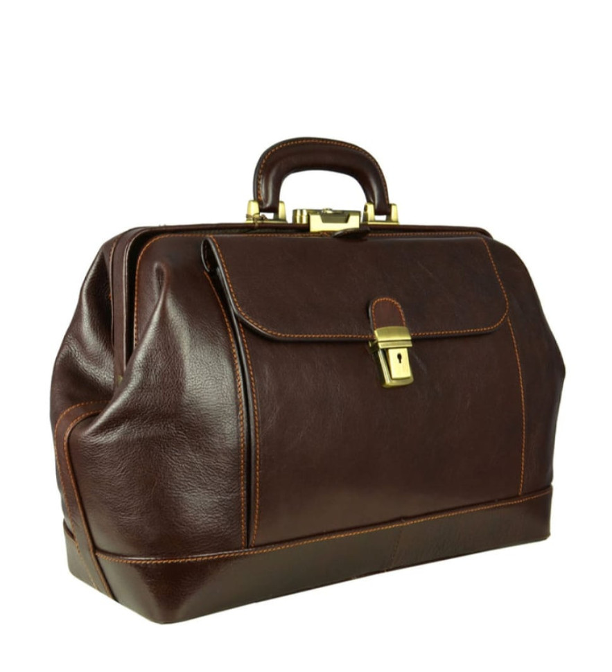 Large Italian Leather Doctor Bag for Women - Hamlet -  Chocolate Brown color -  Time Resistance 1172201W