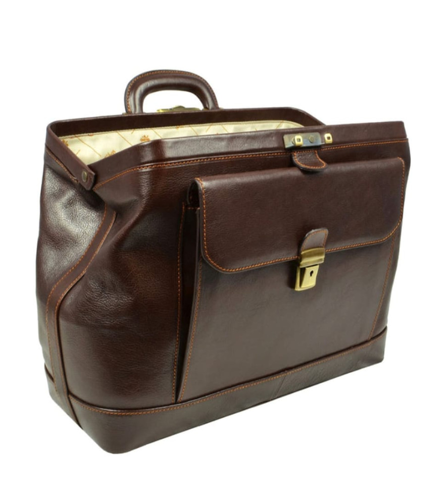Large Italian Leather Doctor Bag for Women - Hamlet -  Chocolate Brown color -  Time Resistance 1172201W