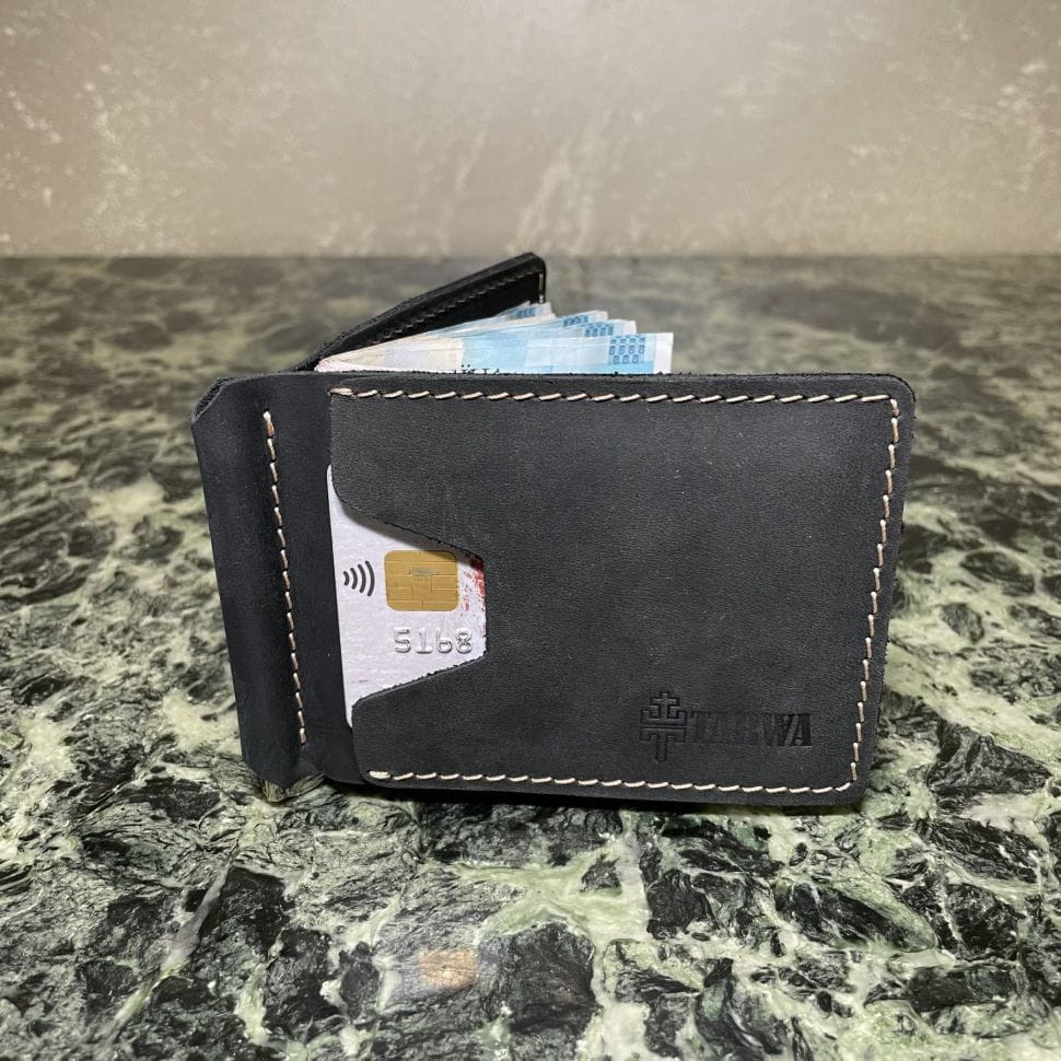 Шкіряний затискач для грошей чорний RAw-hold-001 TARWA