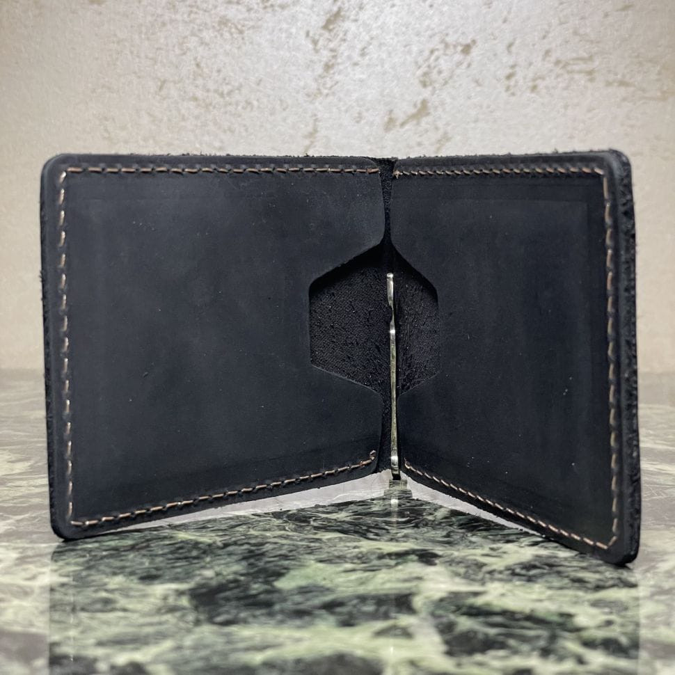 Шкіряний затискач для грошей чорний RAw-hold-001 TARWA