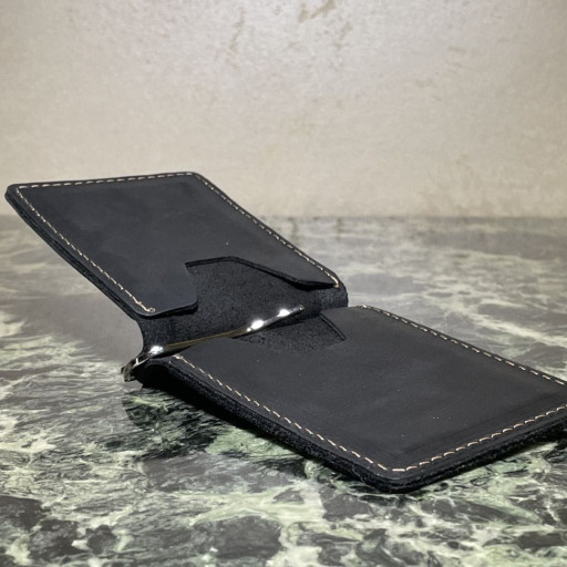 Шкіряний затискач для грошей чорний RAw-hold-001 TARWA