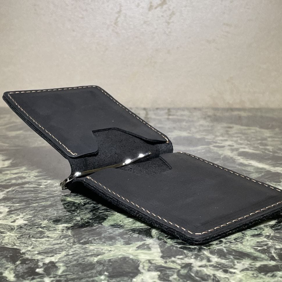 Шкіряний затискач для грошей чорний RAw-hold-001 TARWA