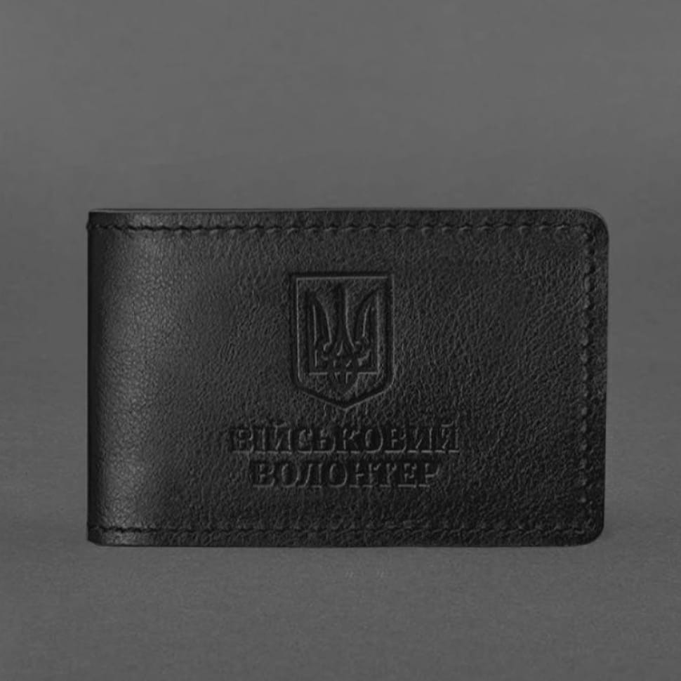 Кожаная обложка на удостоверение военного волотера Черная