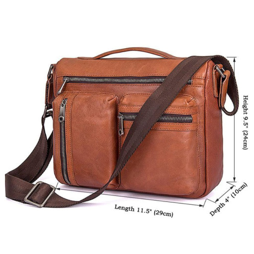 Шкіряна сумка-планешт месенджер 1019BA John McDee світло-коричнева