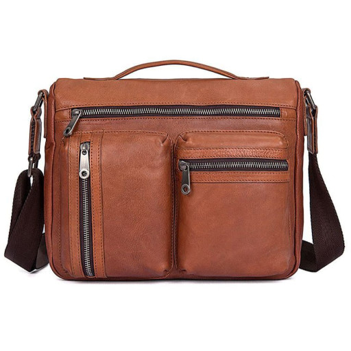 Шкіряна сумка-планешт месенджер 1019BA John McDee світло-коричнева