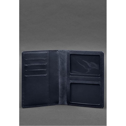 Шкіряна обкладинка-органайзер для документів 6.1 темно-синій краст