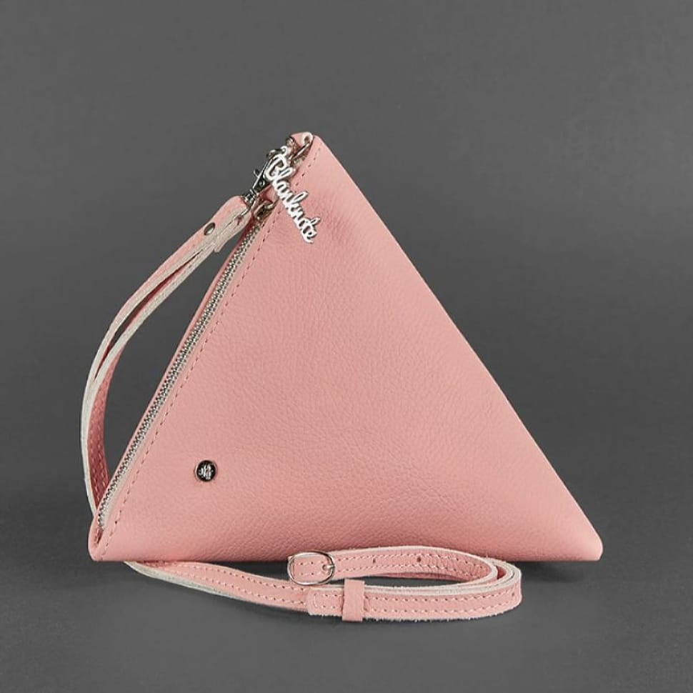 Шкіряна жіноча сумка-косметичка Піраміда рожева