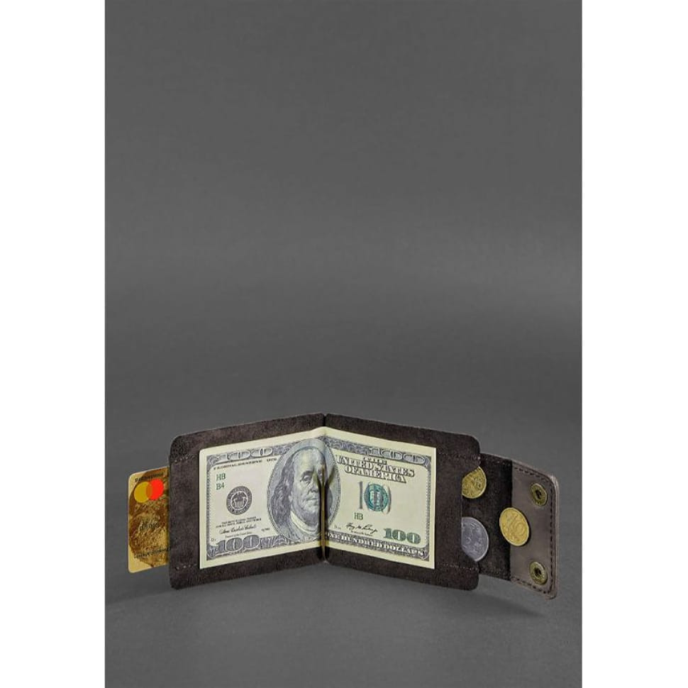 Чоловічий шкіряний портмоне темно-коричневий 10.0 затискач для грошей Crazy Horse