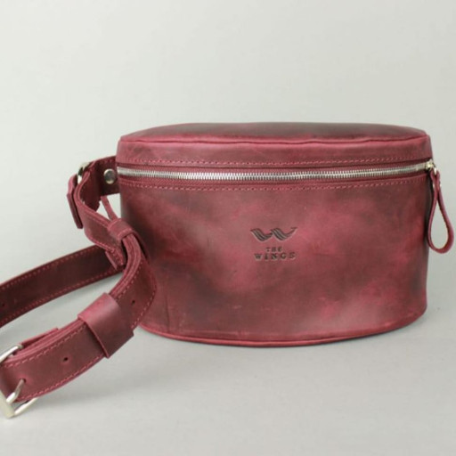 Шкіряна поясна сумка бордова вінтажна