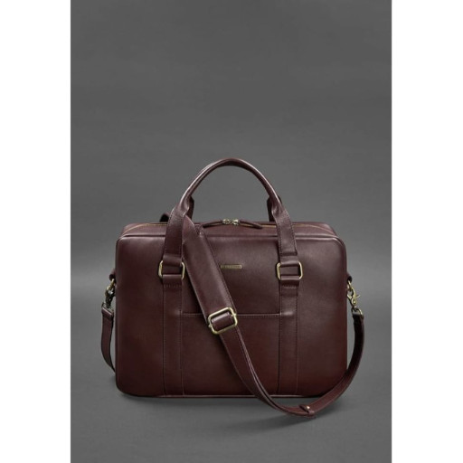 Шкіряна сумка для ноутбука та документів бордова.
