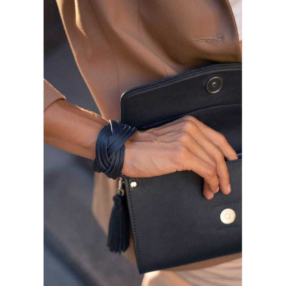 Шкіряний браслет кіска темно-синій