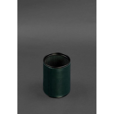 Glass for pens in a leather case green crust