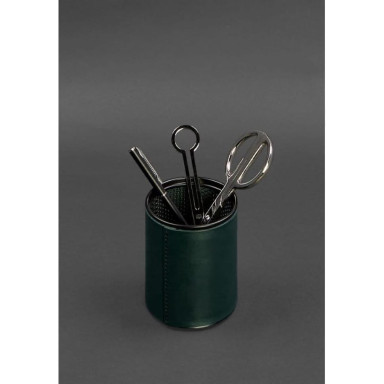 Glass for pens in a leather case green crust