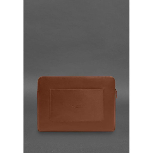 Шкіряний чохол для ноутбука на блискавці з хлястиком та кишенею Світло-коричневий