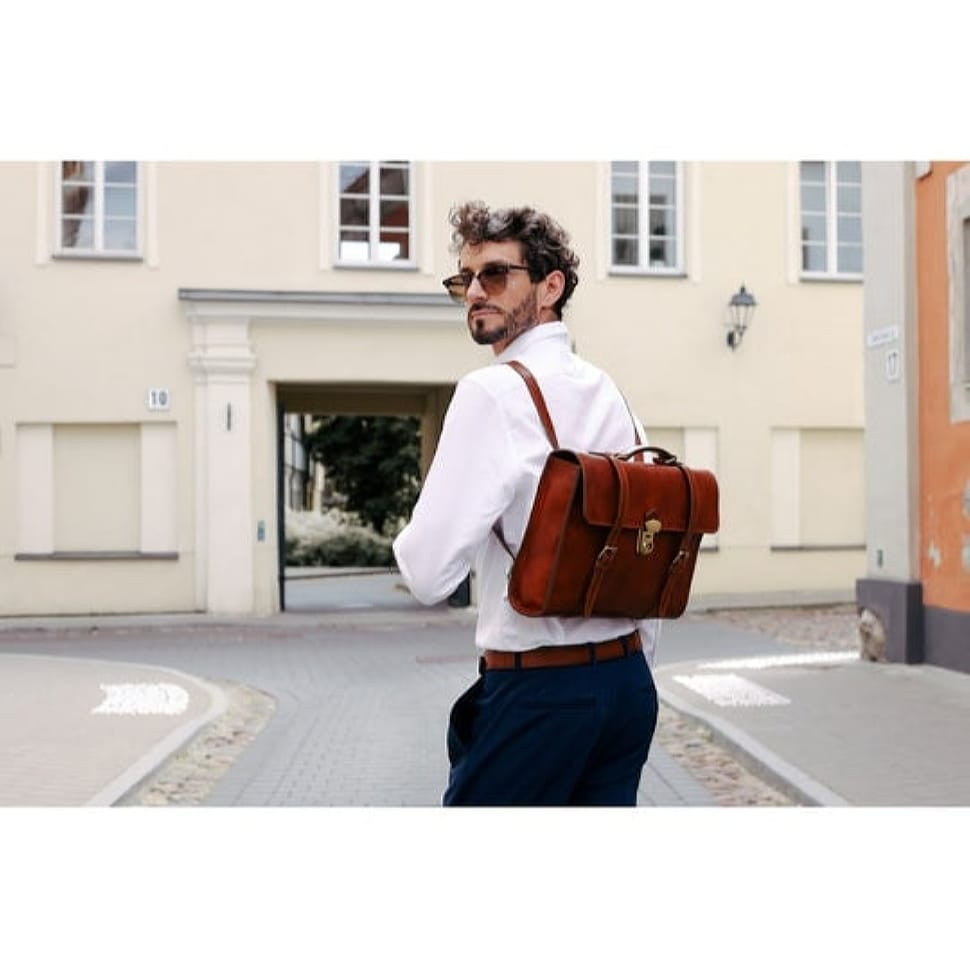 Шкіряний портфель рюкзак - The Glass Menagerie - коньяк Time Resistance 5228401