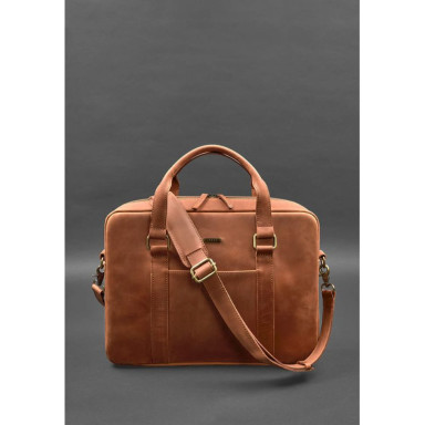 Leather bag for laptop and documents light brown Crazy Horse
